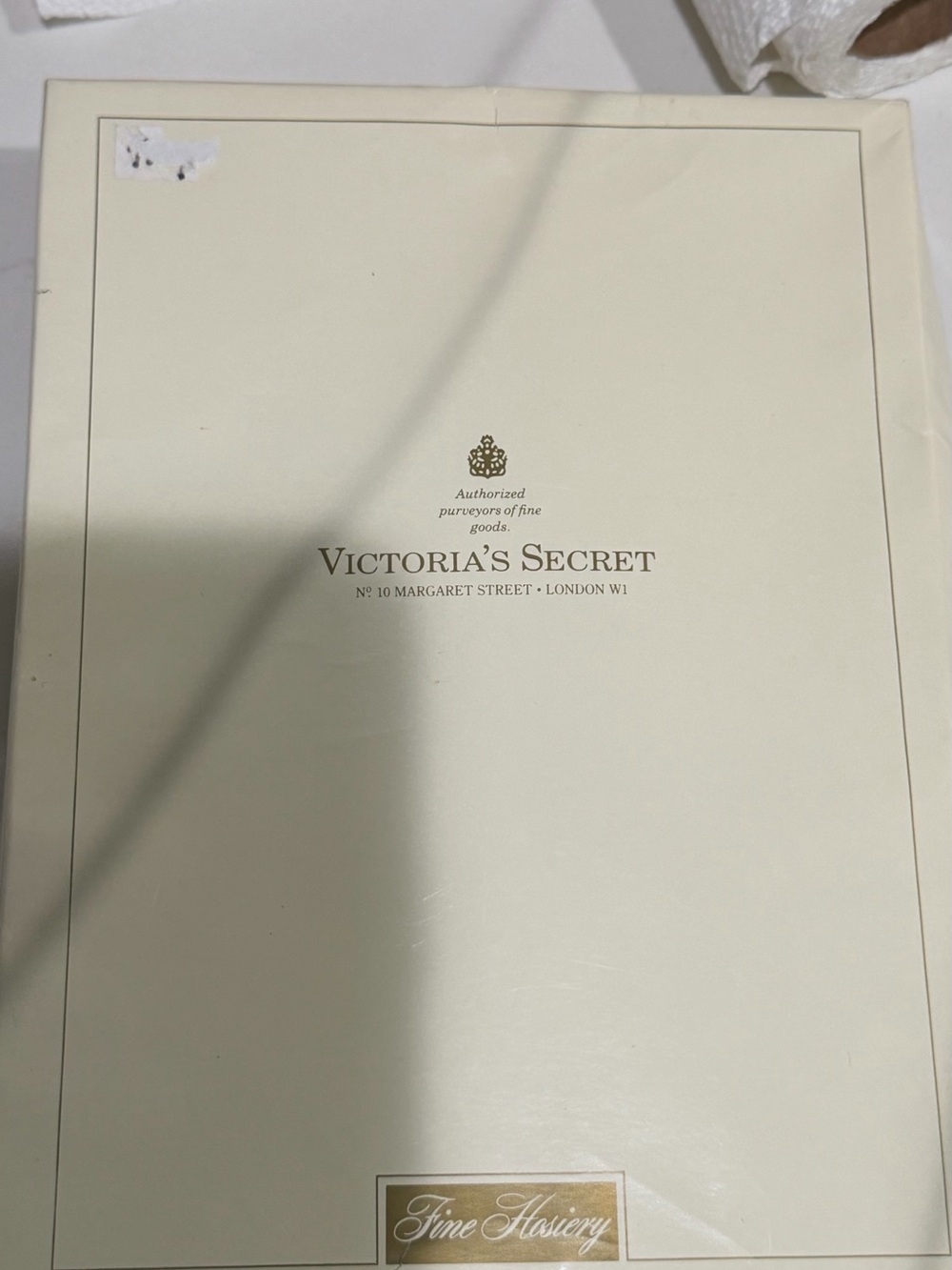 Vintage victoria’s Secret Cream and Gold Hosiery Box and lace top thigh high